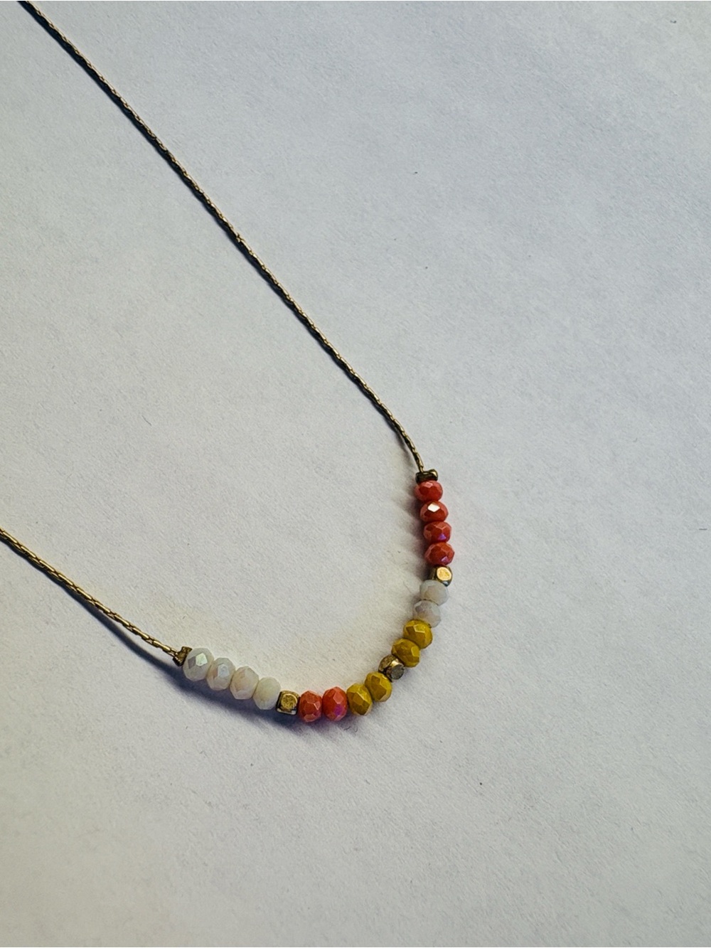 Plunder Delicate Multicolor Bead Bar Necklace - Gold Tone